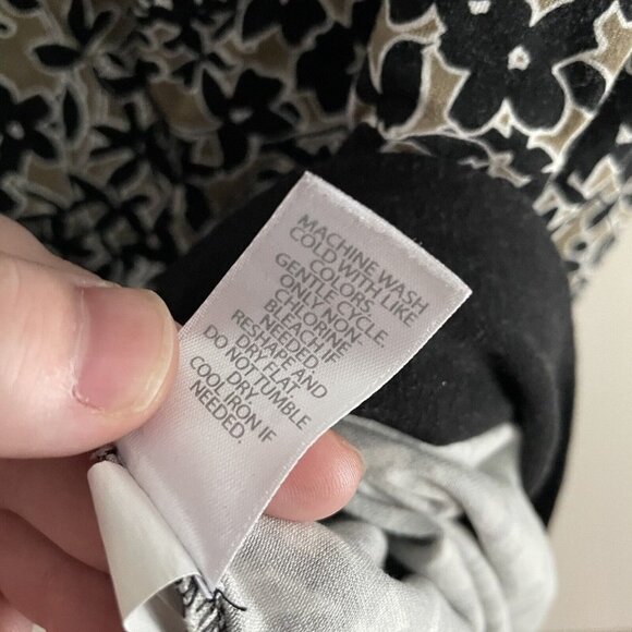 J Jill Wearever Collection Women L Black/Tan Floral Shark Bite Hem Shift Dress - Picture 8 of 9